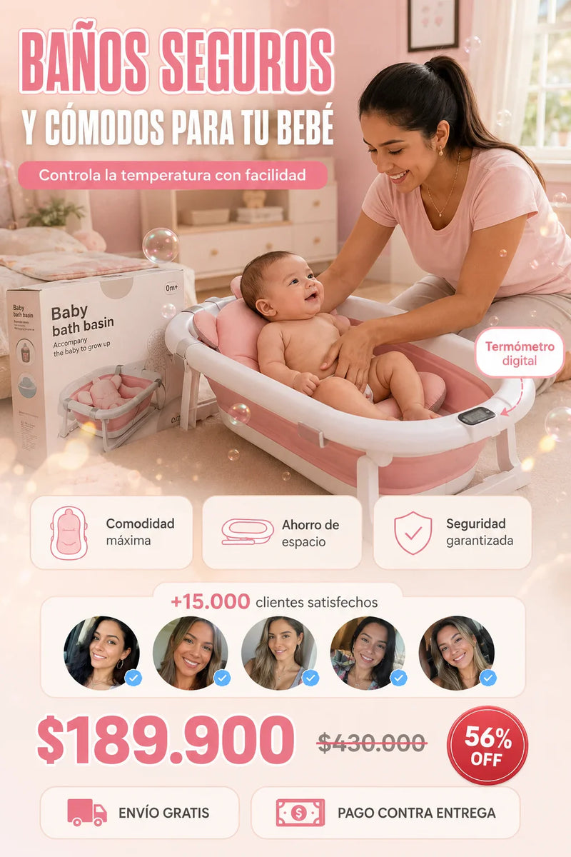 Tina Para Bebe Plegable Con Termometro + Cojín